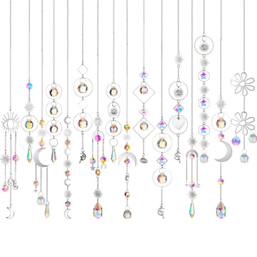 16 Pcs Hanging Crystals Suncatcher for Window with Chain, Silver