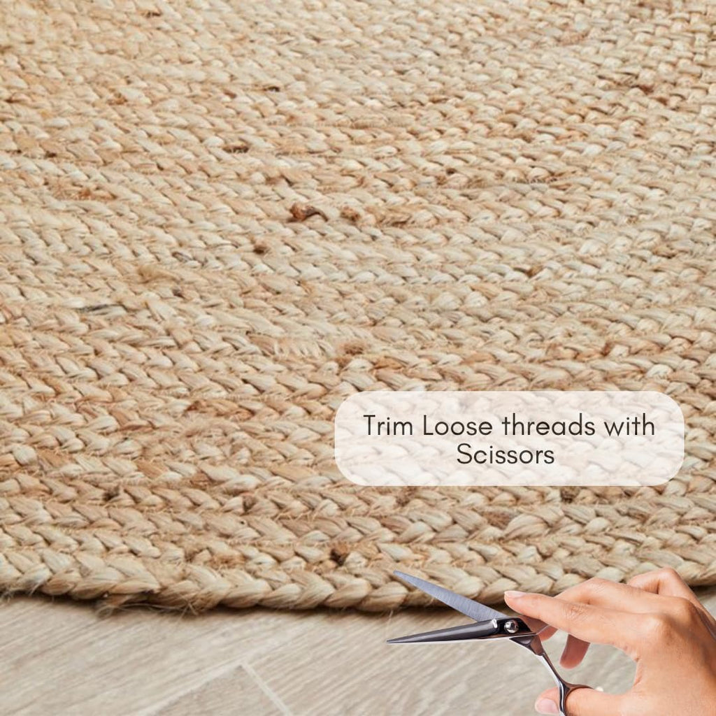 Handwoven Jute Area Rug - 6 feet Round - Natural Yarn - Rustic Vintage Beige Braided Reversible Rug - Eco Friendly