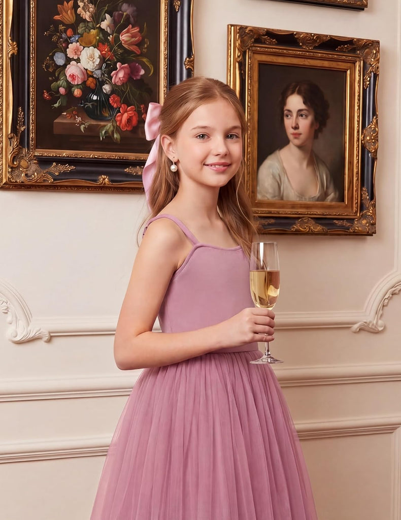 Girls Dresses Sleeveless Formal Wedding Pageant Tulle Long Dress