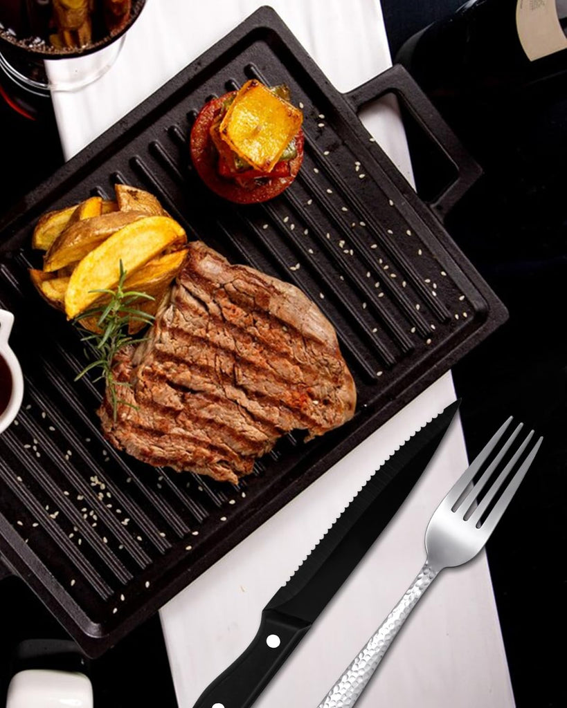 48-Piece Hammered Silverware Set with Steak Knives, Stainless Steel Flatware Set for 8, Mirror Finish Cutlery Set