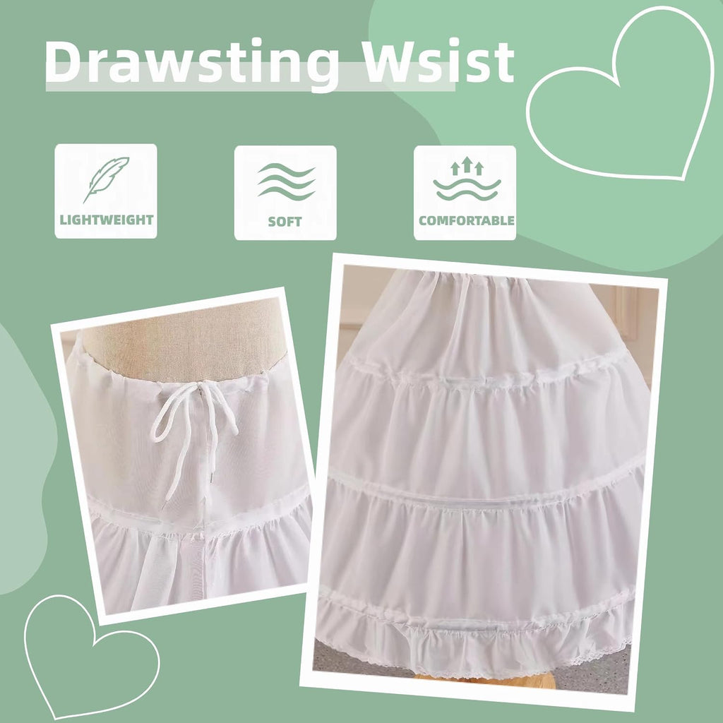 Girls Petticoat with 3 Hoops, Full Slip Crinoline Skirt for Dress