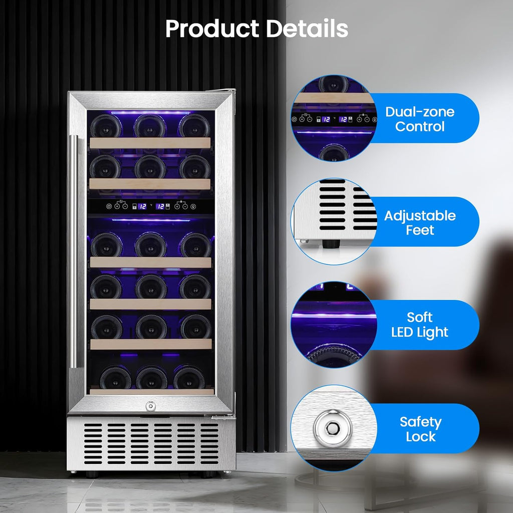 Wine Fridge 15" Wine Cooler Under Counter Beverage Refrigerator Beer Mini Fridge