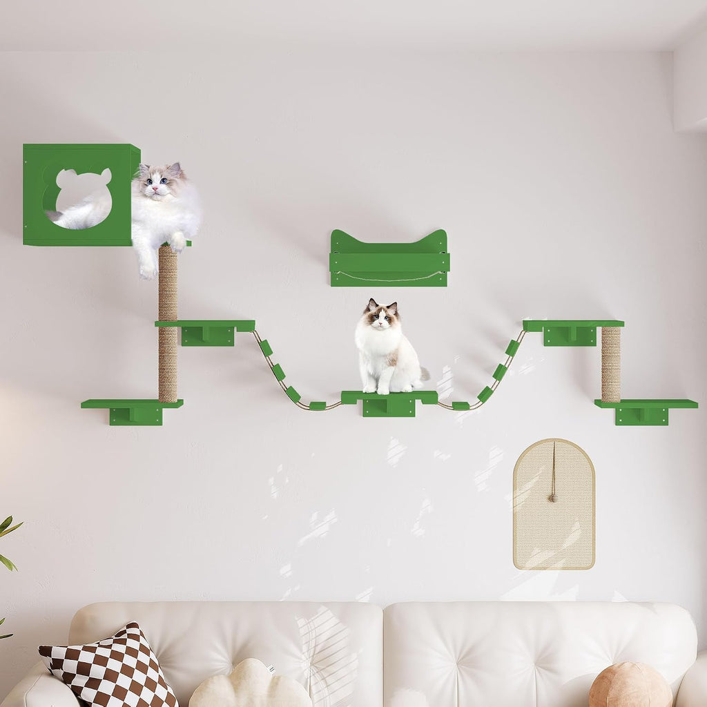 Cat Wall Shelves Cat Wall Furniture with Condo, Hammock, Scratching Pad, Platform and Ladder
