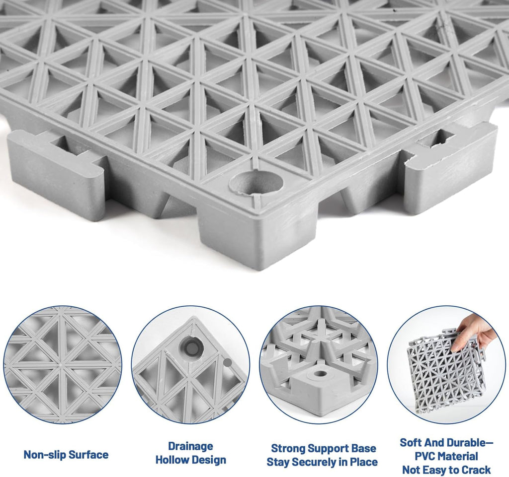 12PCS Drainage Interlocking Floor Tiles 11.8" x 11.8", Modular Interlocking Cushion Soft PVC Floor Non-Slip Splicing