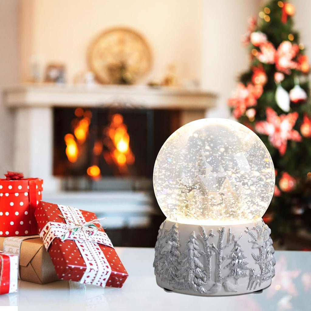 Christmas Snow Globe, White Winter Village Musical Snow Globe Decor