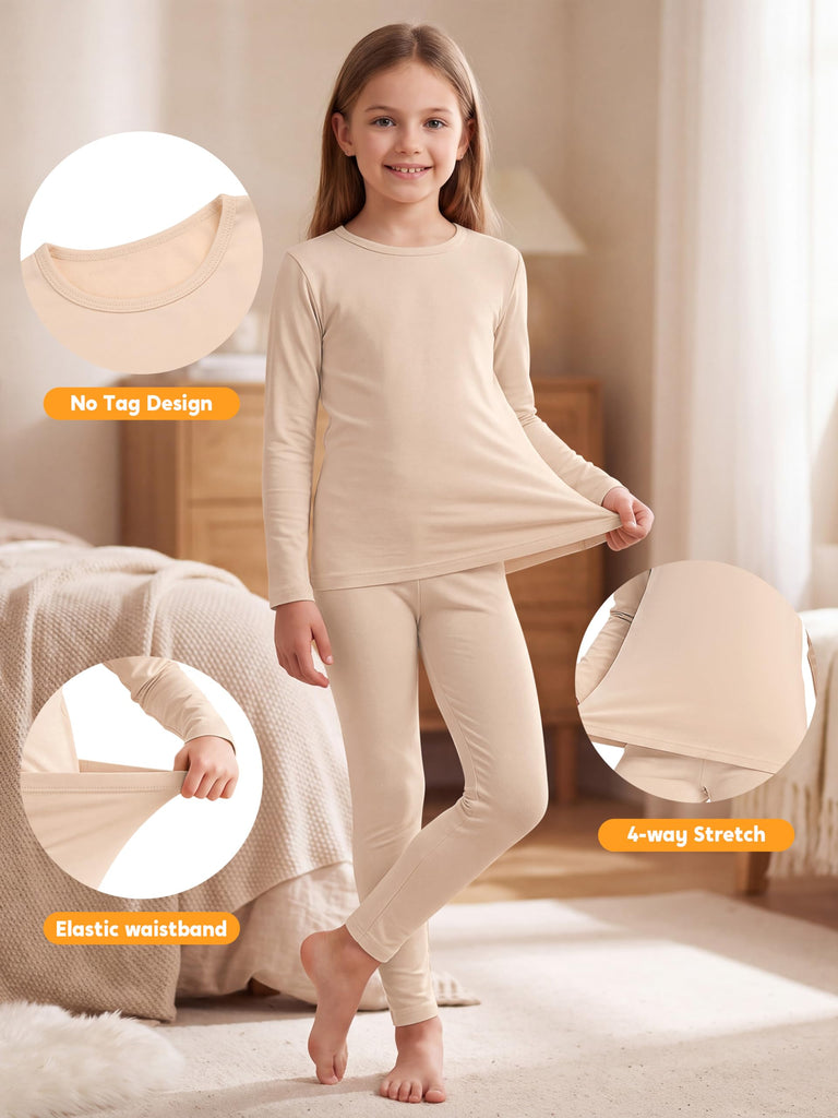 Kids Fleece Lined Thermal Underwear Thermal Set Base Layer Warm Set