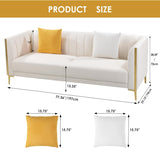 FOTOSOK White Leather Couch Sofa, Office Couches 78'' Apartment Faux Leather Sofa with 2 Throw Pillows & Gold Metal