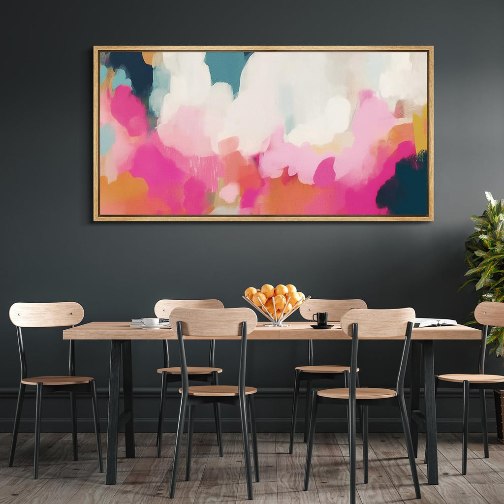 Extra Large Framed Canvas Print Wall Abstract Pastel Clouds Colorful Skyline Antique Retro Fine Illustrations