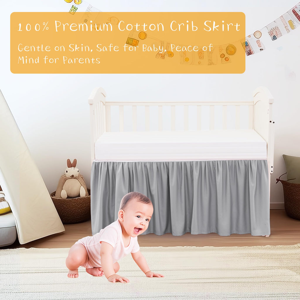 Crib Bed Skirt Dust Ruffle 100% Cotton - Natural, Soft, Breathable for Baby's Delicate Skin, Nursery Toddler Crib Bed