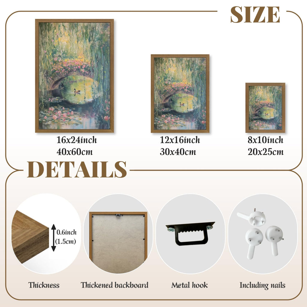 Wood Framed Monet Vintage Mallard Duck Water Lilies Pond Wall Art 16x24In