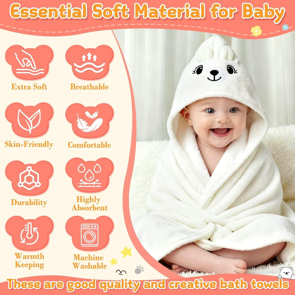 12 Pcs Baby Bath Towels Set for Infants Toddlers, 2 Pcs Animal Hooded Bath Towel, 2 Pcs Baby Burp Cloths & 8 Pcs
