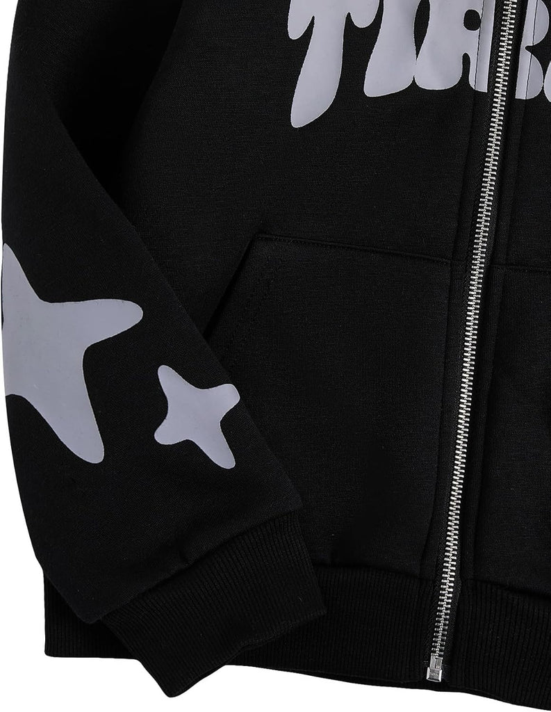 Boy's Zip Up Hoodies Y2k Letter Graphic Sweatshirt
