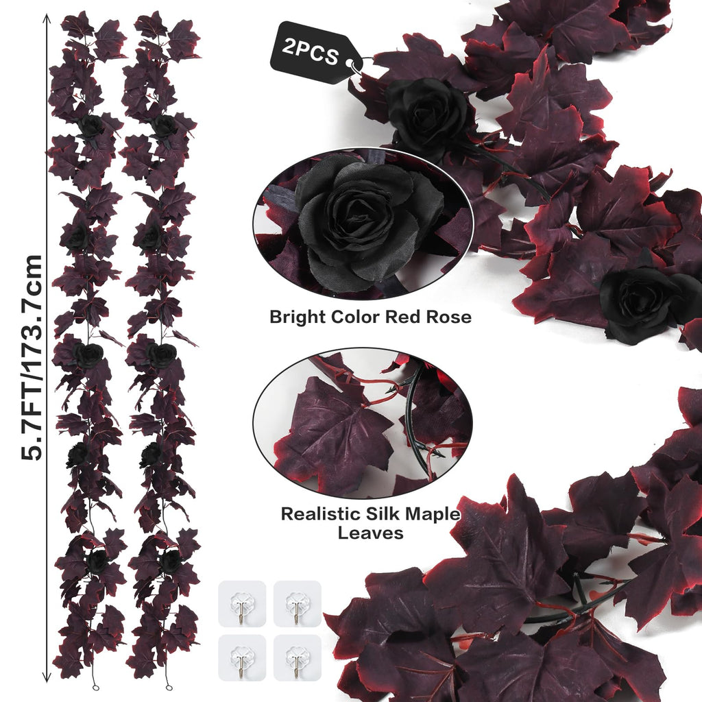 Black Artificial Fall Maple Leaf Garland Autumn Fake Maple Vine