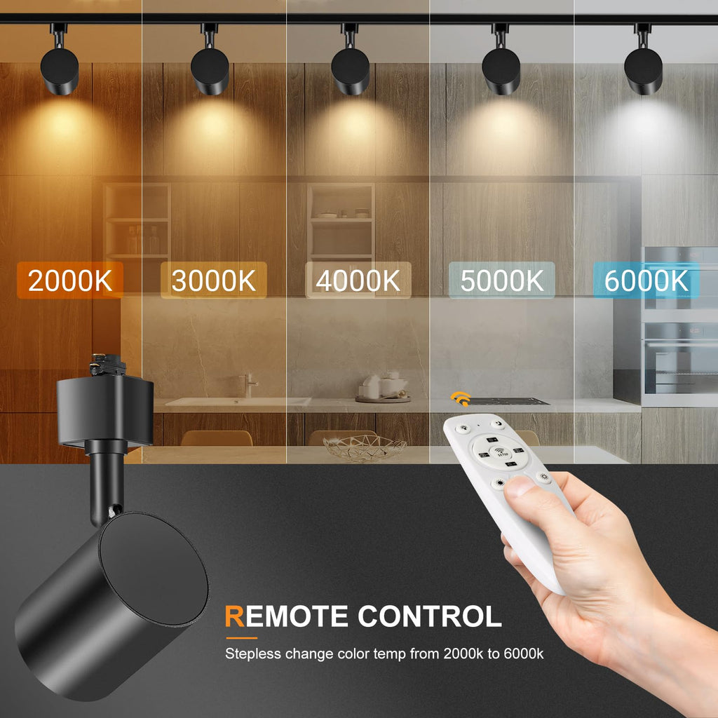 6 Lights LED Track Lighting Kit with Remote, 10W Dimmable Black