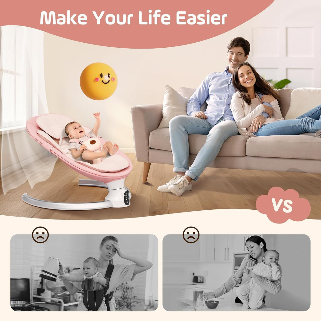 Swing for Infants - Electric Baby Rocker with Exclusive App Function, Upgraded 5 Point Harness, Bluetooth Support, 10