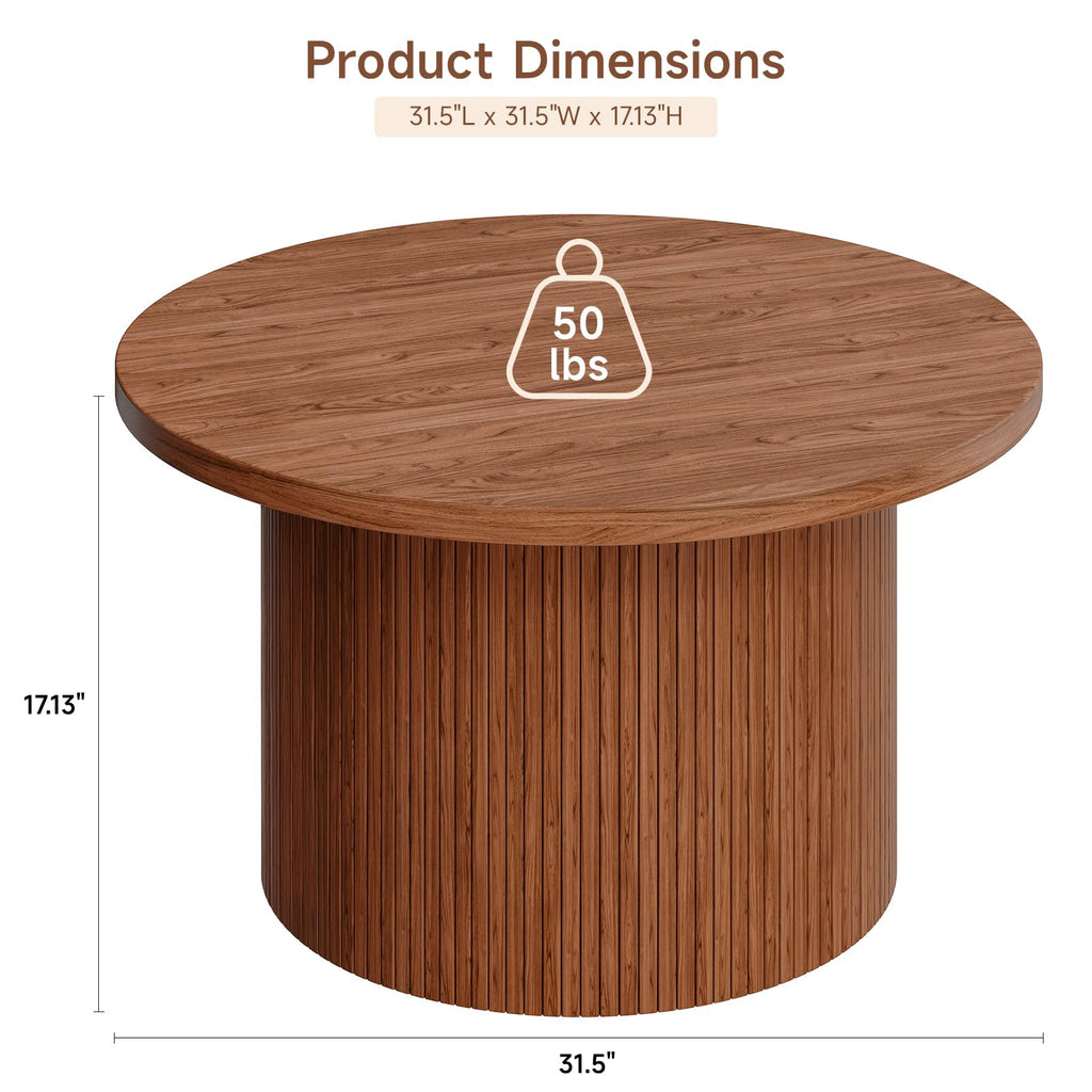 31.5" Round Coffee Table, Tambour Design Coffee Tables, Mid Century Modern Wood Coffee Table, Drum Accent Small