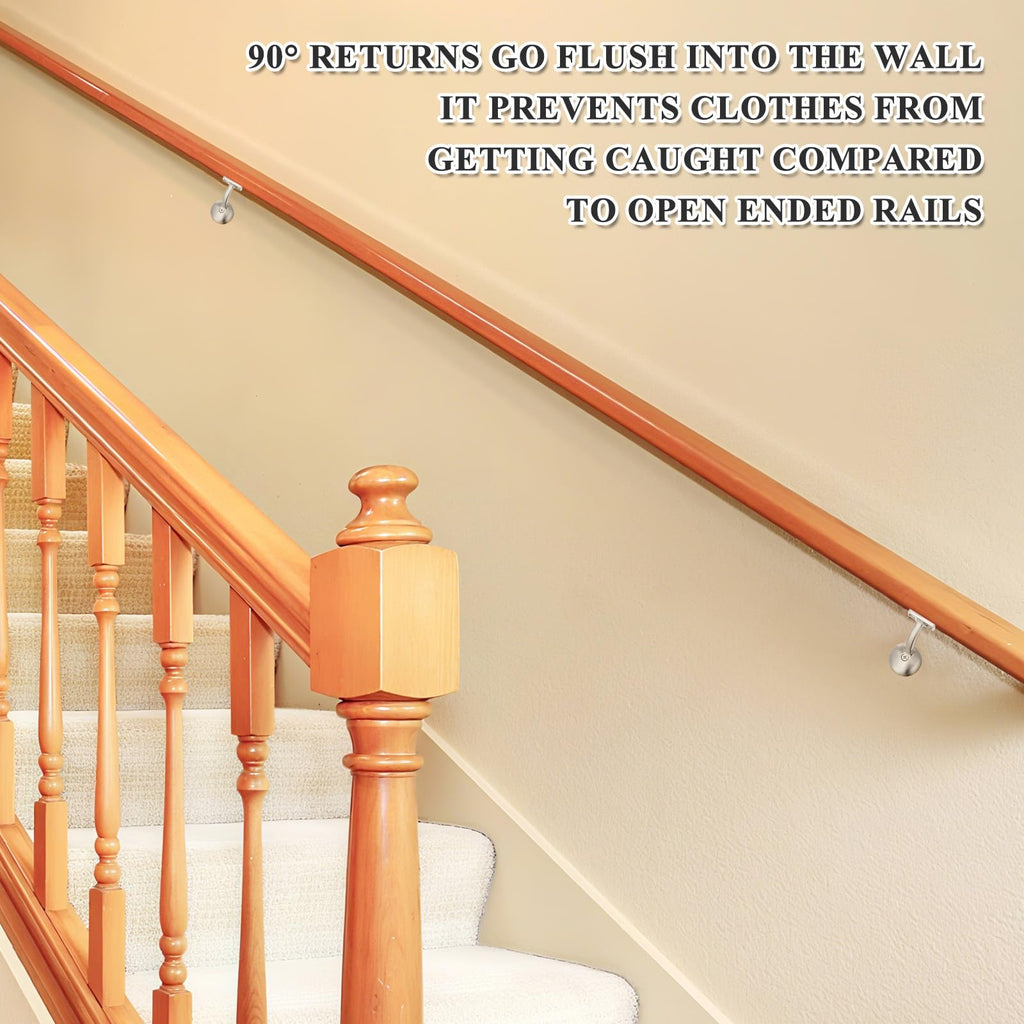 6010 Red Oak Handrail Kit 7 ft with 90° Wall Returns and Wall Mount Brushed Nickel Brackets Indoor Wood Stairs