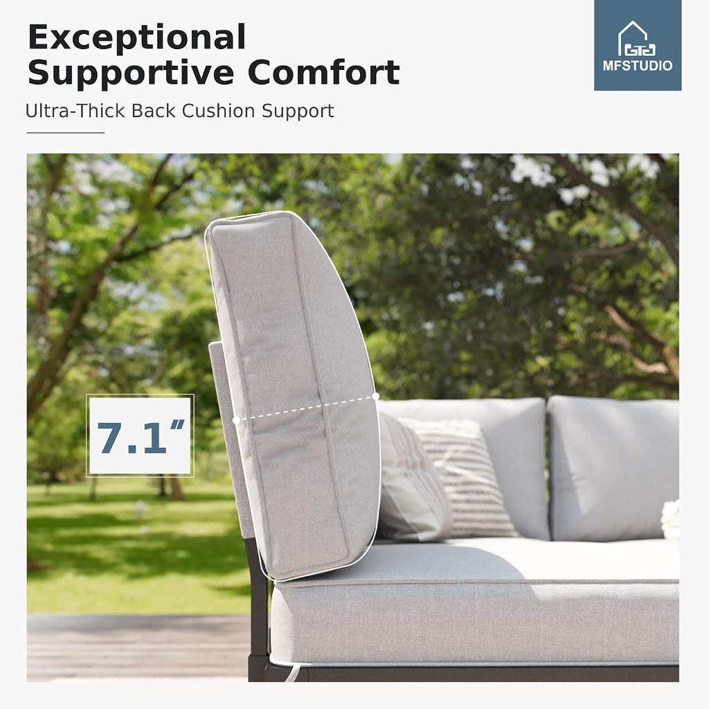 4 Pieces Metal L-Shaped Outdoor Sectional with Cushion, | Outdoor Patio Furniture Set with Side Table, Modular Patio