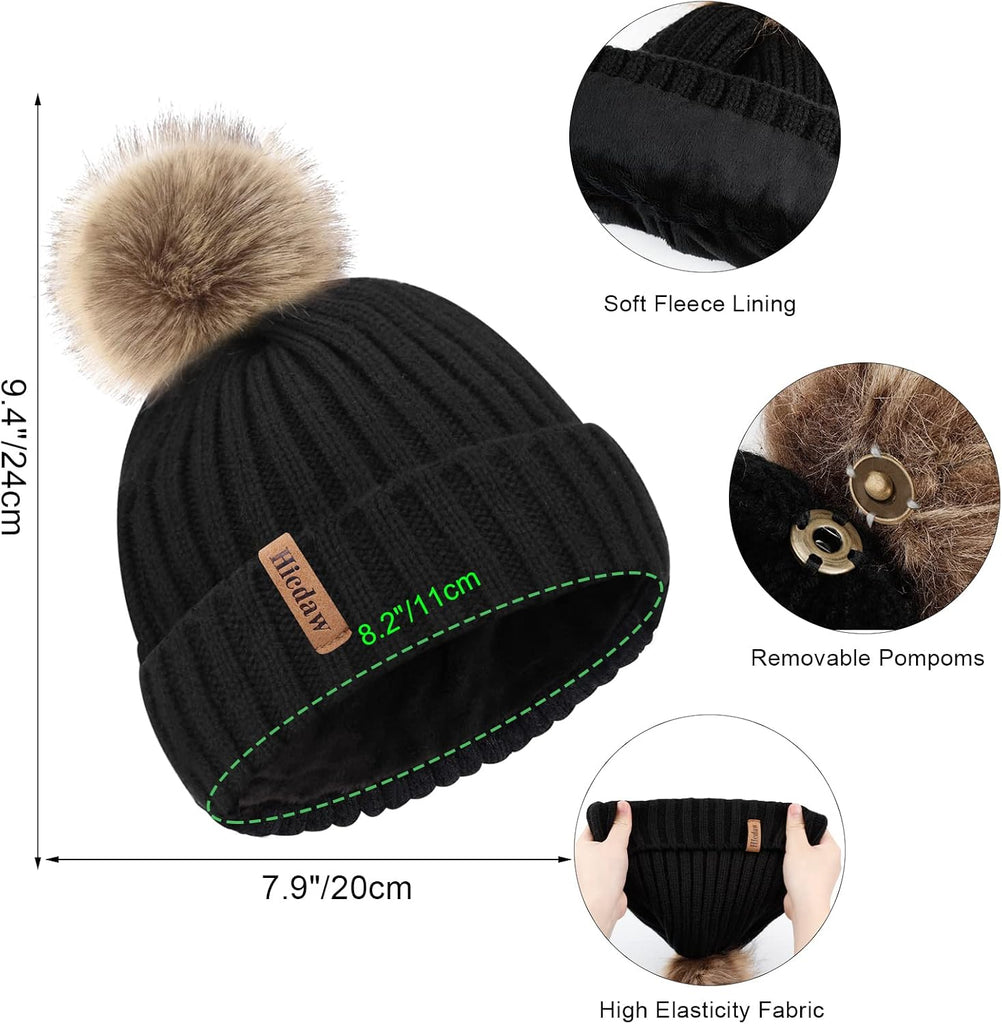 Kids Winter Hats Gloves Scarf Set Touchscreen Glove With Removable Pompom Fleece Lined Toddler Beanie Hat for Boy Girl