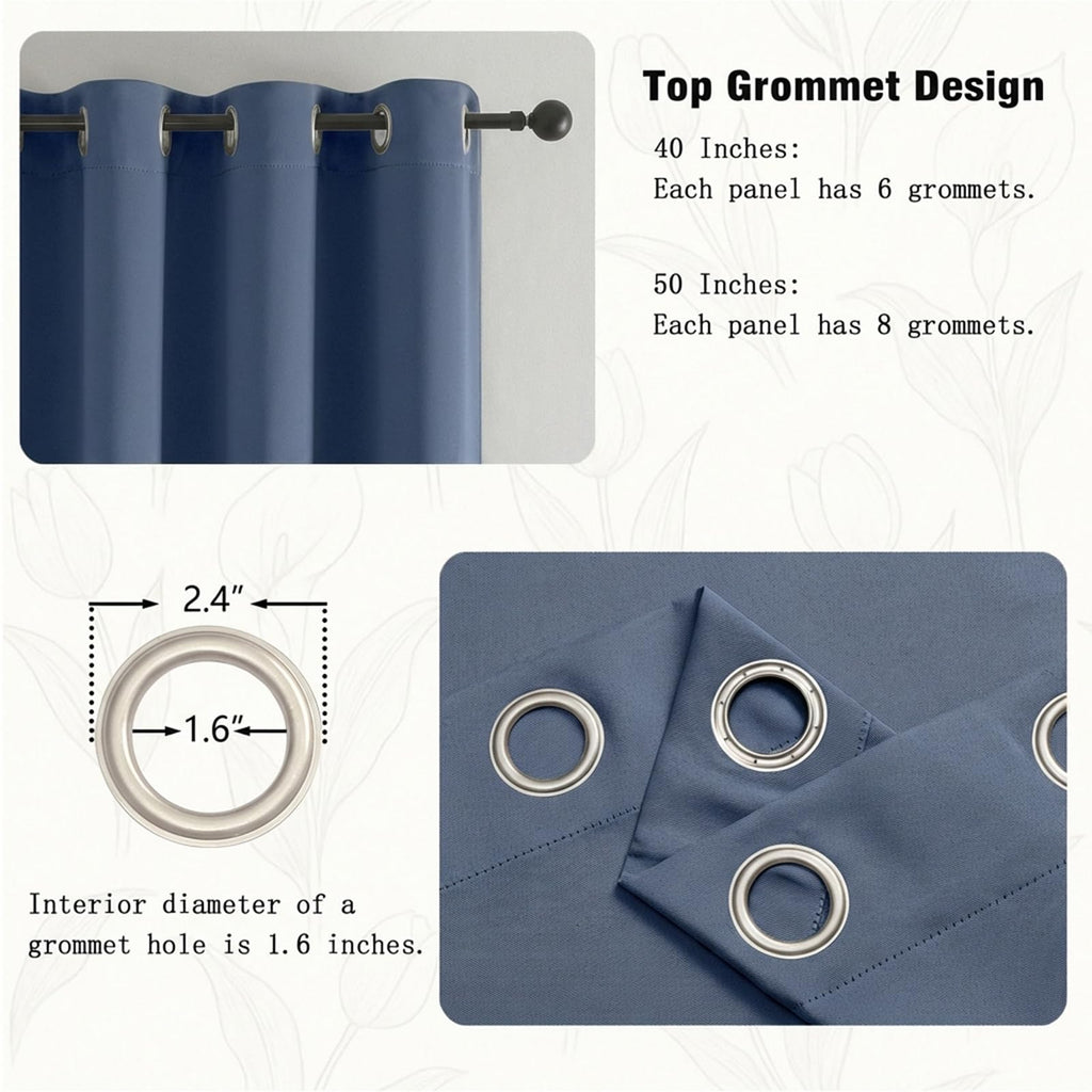 Denim Extra Long 10ft Curtains 120 Inches Long 2 Panels Set, Room Darkening Light Blocking Solid Thermal Insulated