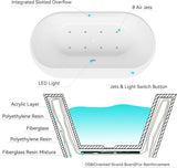 Mauritius 59 Inch Acrylic Freestanding Whirlpool Bathtub, Oval with 8 Air Water SPA Jets Morden White Stand Alone