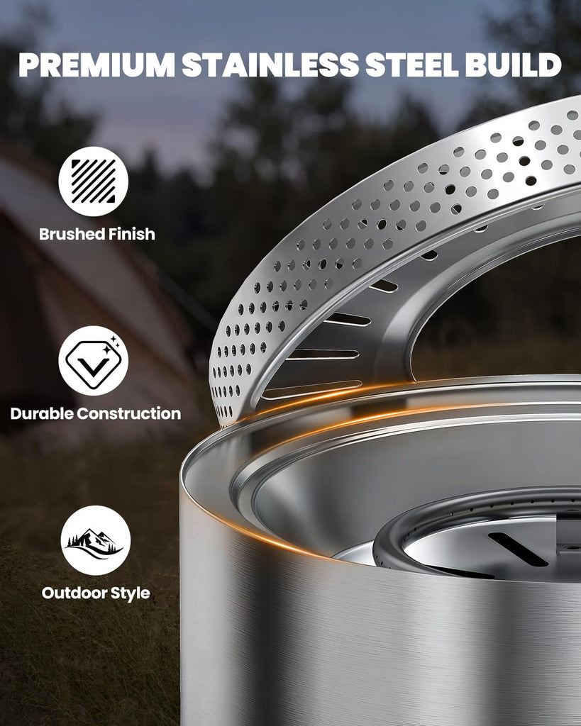 19" Outdoor Propane Fire Pit with Wind Shield, Stainless Steel