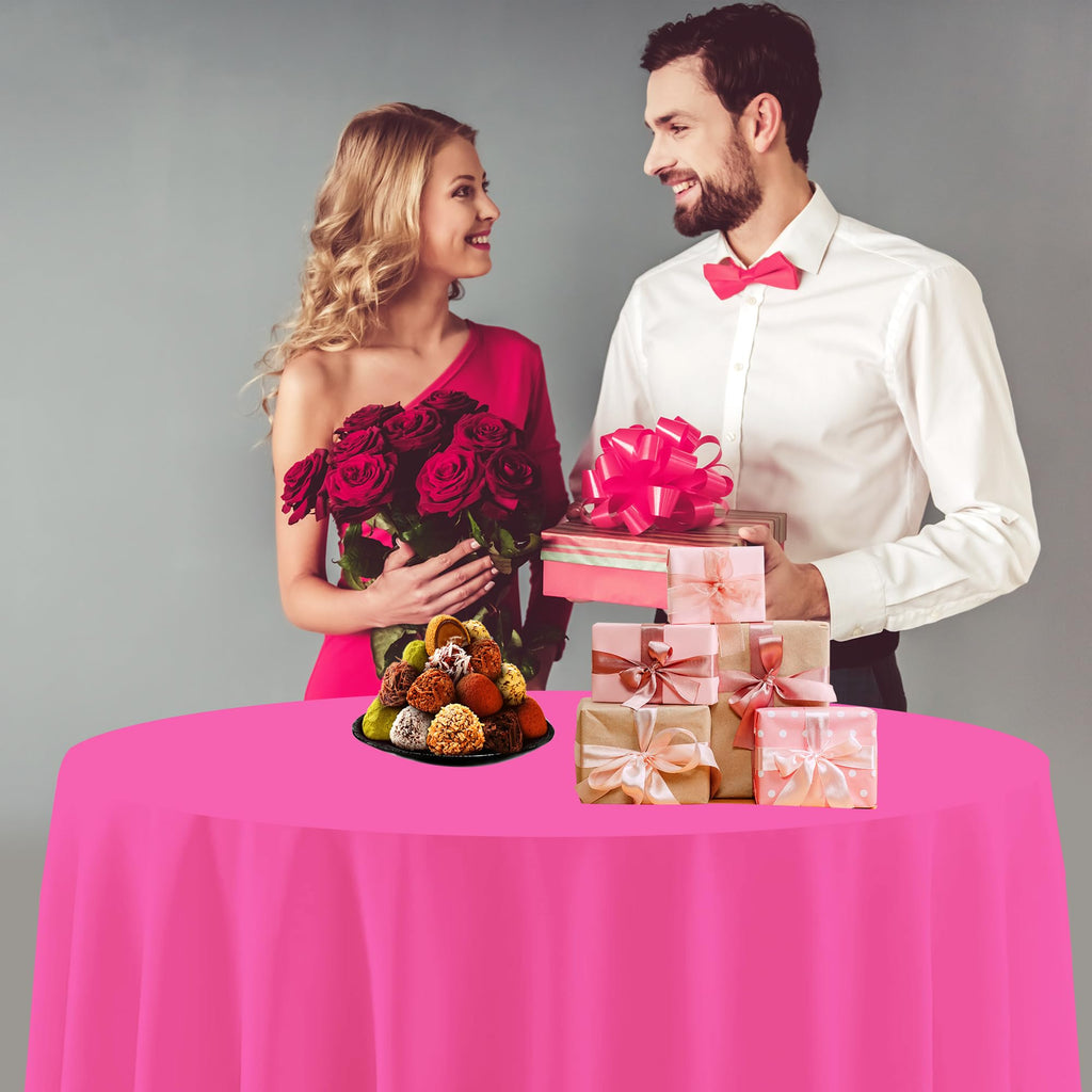 12 Pcs Round Red Pink Plastic Tablecloths, 84 Inch