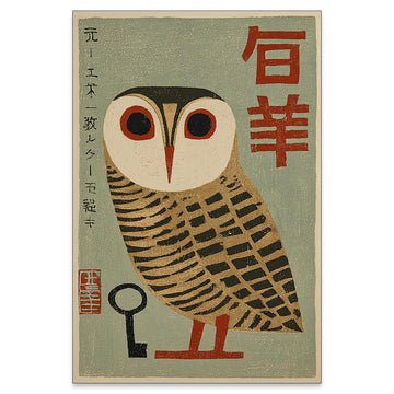 Japanese Animal Poster Prints Vintage Owl Canvas Wall Art Minimalist Bird Painting Nature Rustic Artwork 24x36in