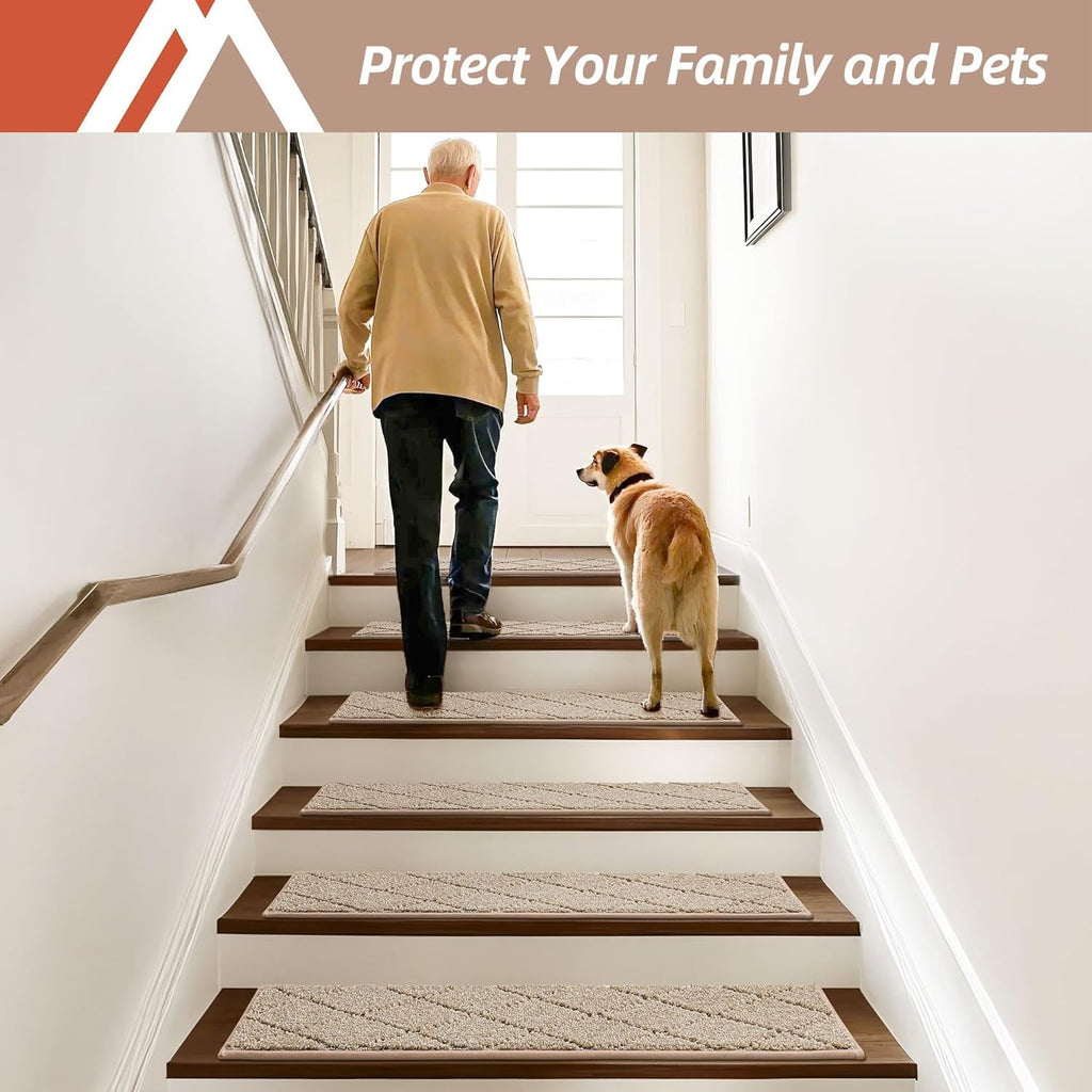 Edging Non-Slip Carpet Mat 28inX9in, 15pc, Beige