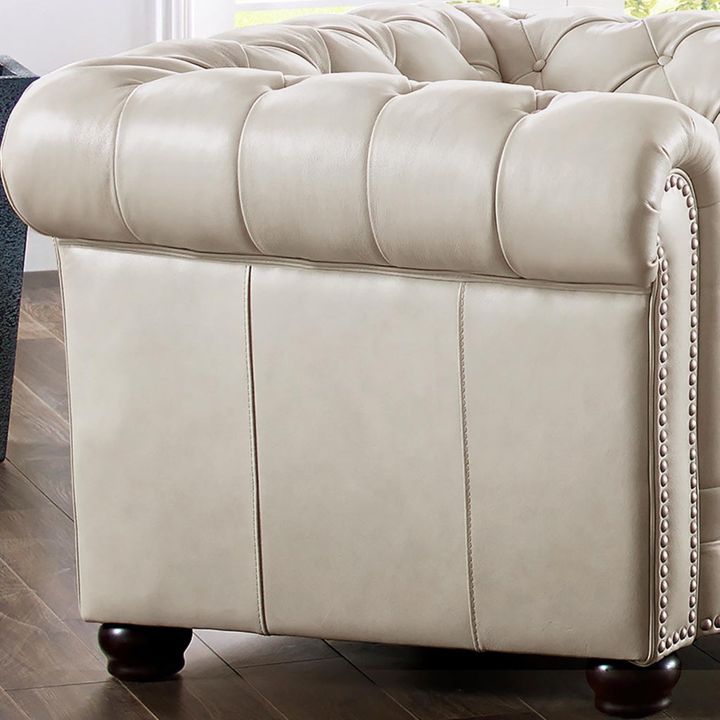 Aliso Top Grain Leather Sofa and Loveseat Set, Vanilla, Feather Down, Memory Foam and Springs Seating
