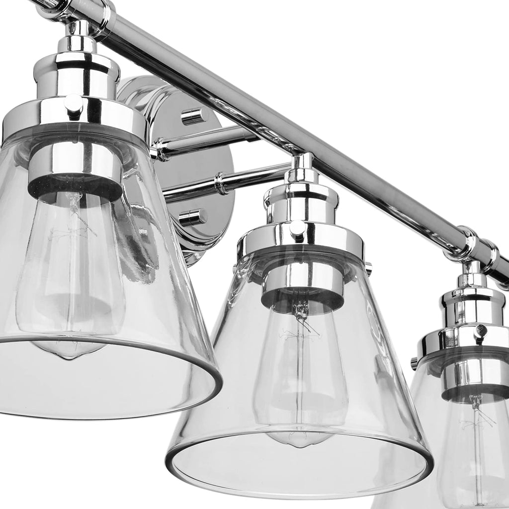 Parker 3-Light Vanity Light, Chrome, Clear Glass Shades, Bulb Not Included