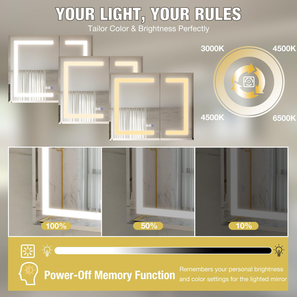 48x24 Lighted Medicine Cabinet with Mirror Defogger - Dimmable Touch Sensor, Adjustable Color Temperature