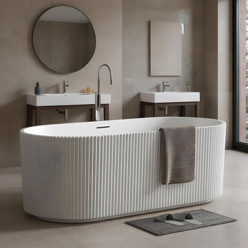 59'' Freestanding Bathtub, Deep Acrylic Soaking Tub with Non-Slip Base, cUPC Certified Modern Free Standing Tub