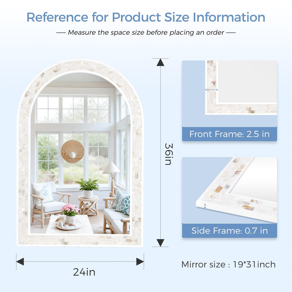 Arched Mirror 24x36 Inch with Shell Frame