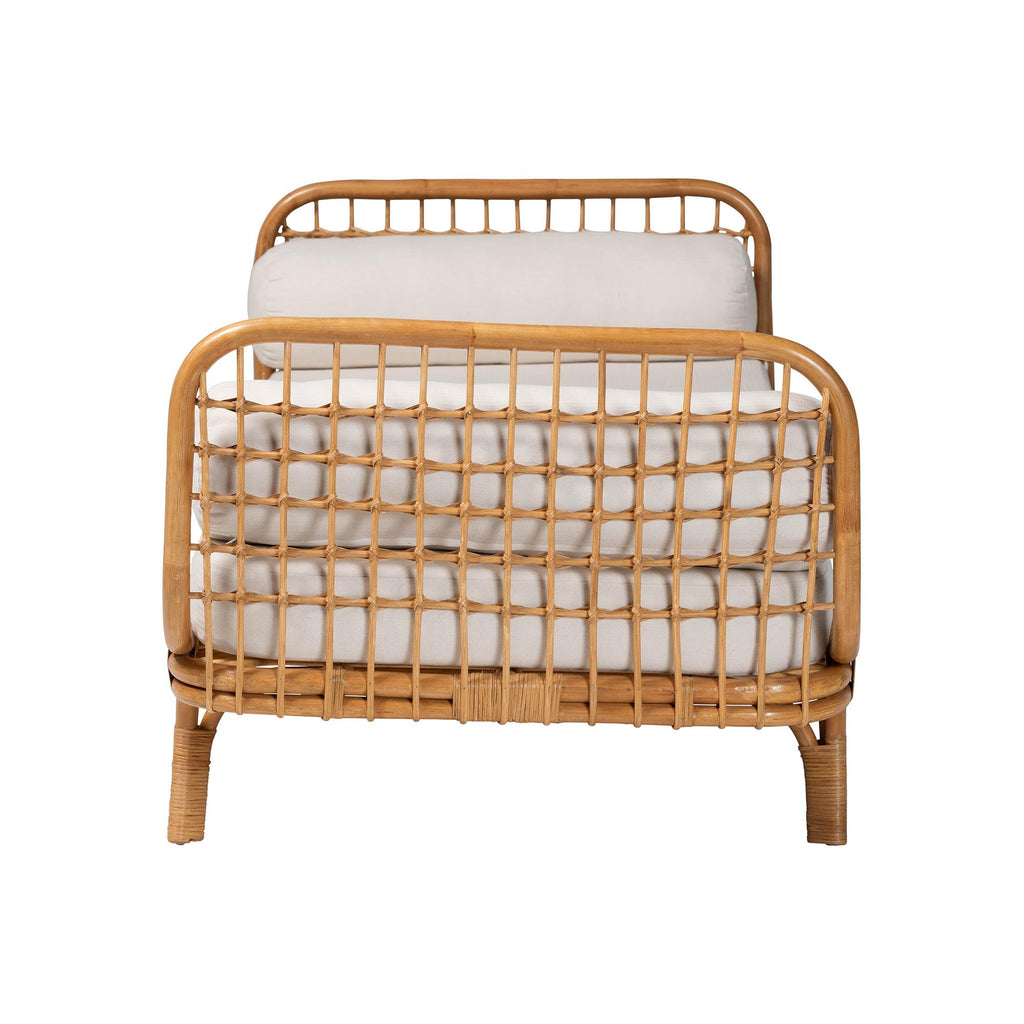 Aiko Handwoven Natural Rattan Daybed with Cushion - Boho Coastal Lounge Bed, or Sunroom