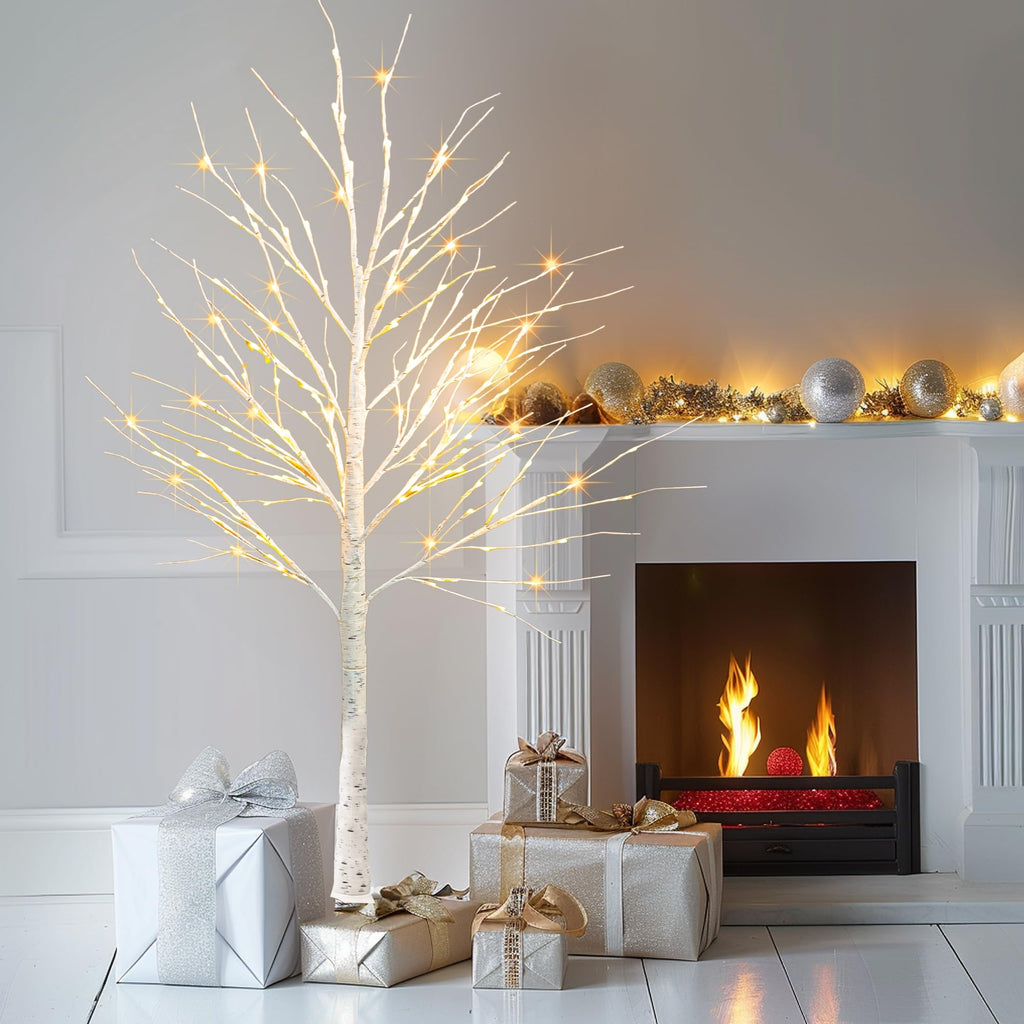 144 LED Lighted Birch Tree, 6 FT Pre-lit Artificial Christmas Trees for Thanksgiving Christmas Decorations Indoor