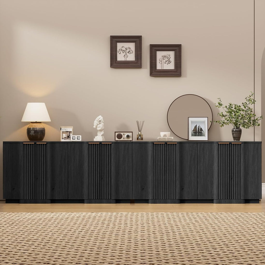 Fluted Buffet Cabinet with Storage, 110" Accent Sideboard Credenza
