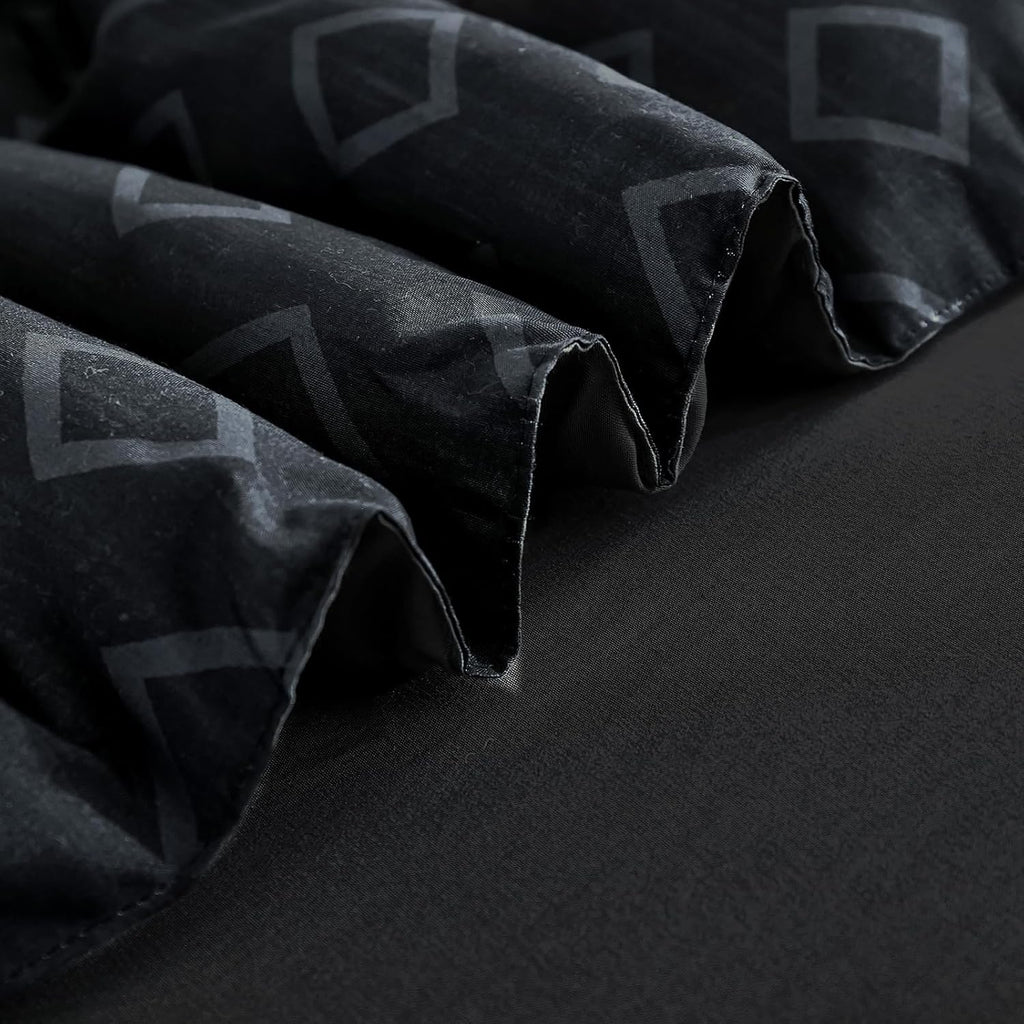 Cottolester Boho Comforter Set King,Black Gray Striped Bed in a Bag,Fall Plaid Comforter and Sheet Set,Soft Microfiber