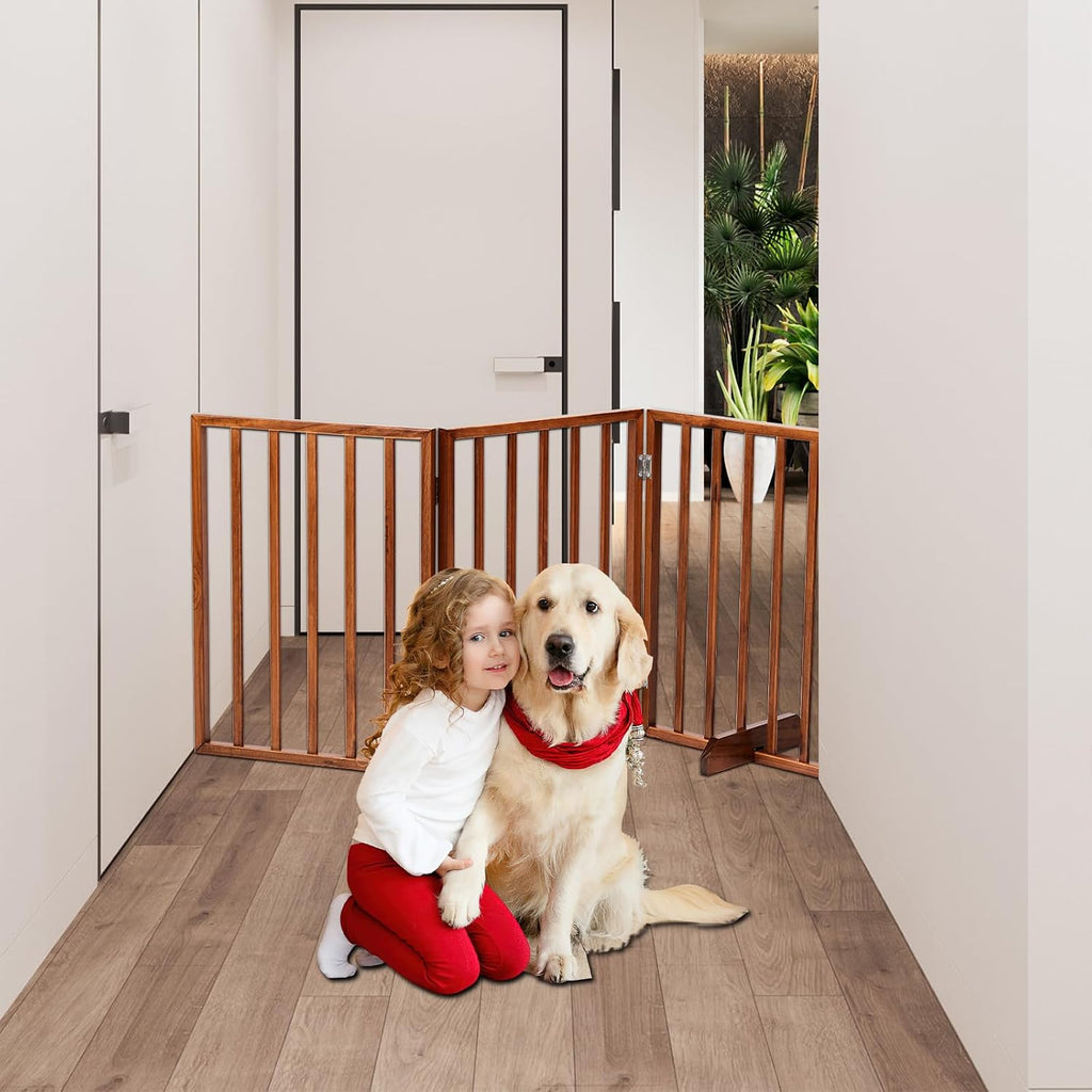Dog Gates for Doorways, 4 Panels Pet Gate, Freestanding Dog Gate, Pet Barrier, Hinged Joints, 2 Support Feet