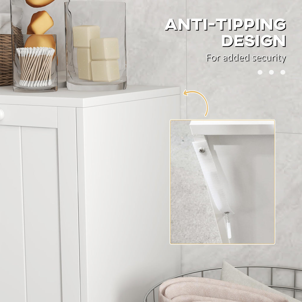 Double Tilt Out Laundry Hamper Cabinet with Storage 2 Doors White