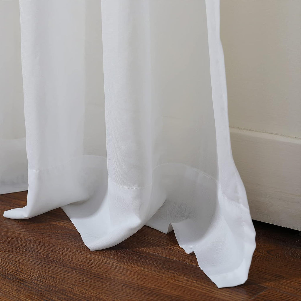 White Luxury Leaf Sheer Curtain 96 Inches Long Transparent Curtain with Rod Pocket Top Thin Semi Sheer Curtain for