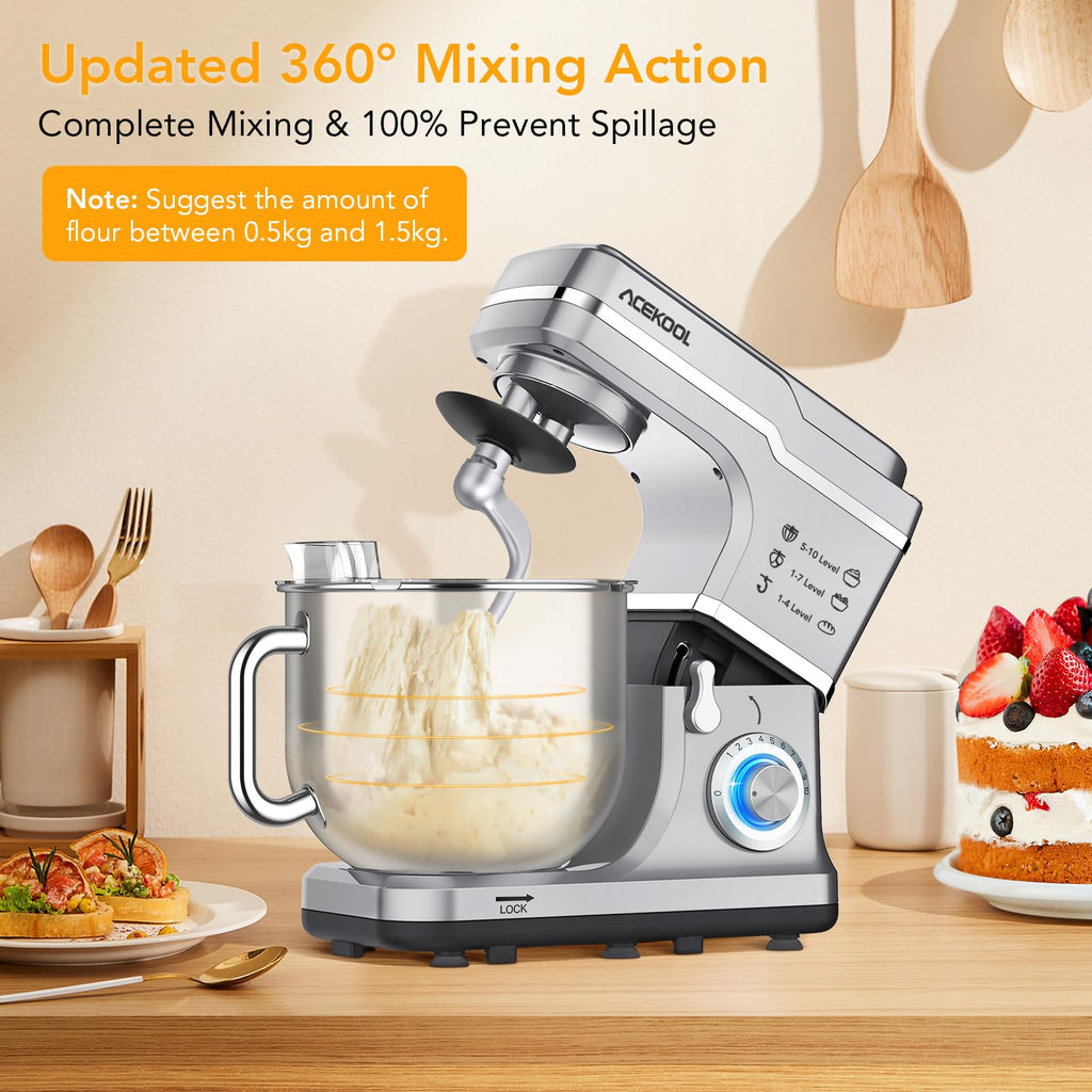 Stand Mixer, 7.5QT 660W Electric Stand Mixer with 10-Speed Tilt-Head, Stainless Steel Bowl, 3-IN-1 Dough Mixer for