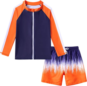 Boys Two Piece Swim Set Zipper Rash Guard Swimsuits Bathing