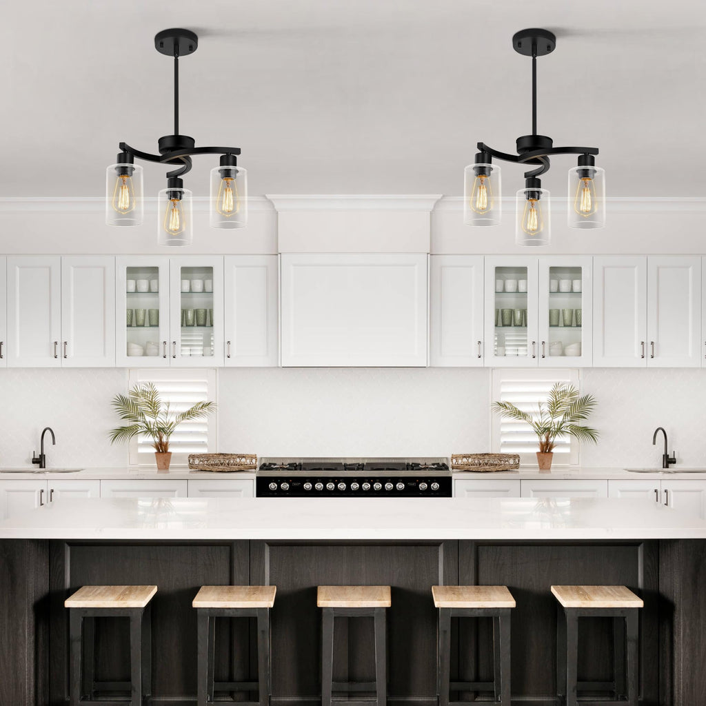 3-Light Modern Farmhouse Chandelier Light Fixtures, 16.5" Black Kitchen Island Pendant Lighting, Adjustable Hanging