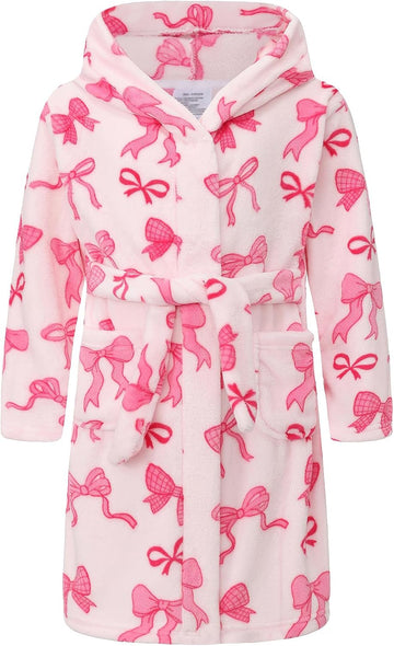 Girls Fleece Hooded Robes, Warm Printed Bath Robe for Kids Soft Fuzzy Bathrobe for Gifts