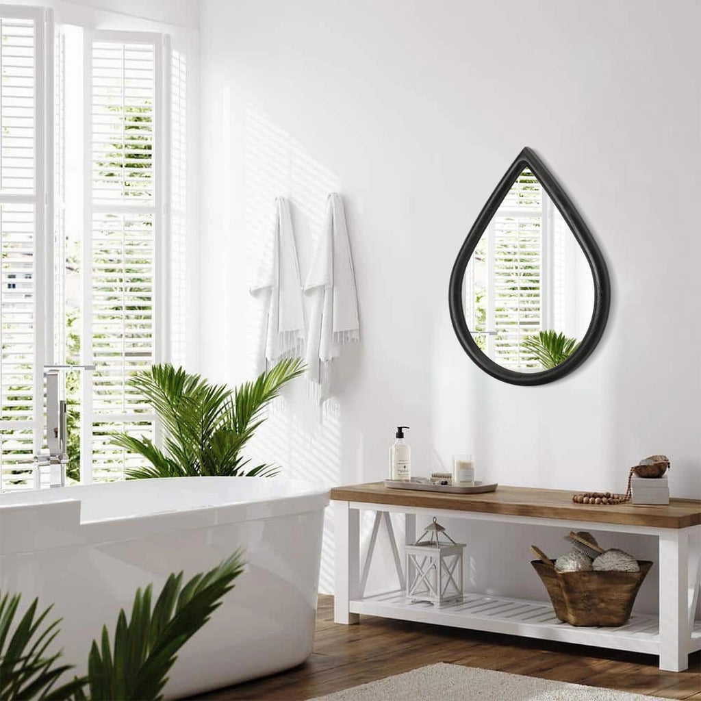 Wood Frame Mirror Black Teardrop Wall Mirror Farmhouse Rustic Decorative Irregular Wall Mirrors Living Room Vanity