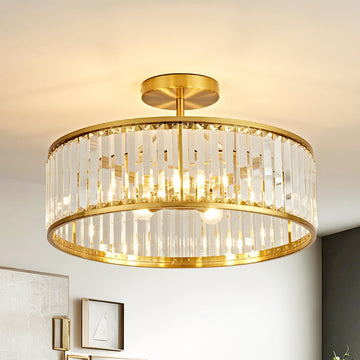 19.7" Modern Crystal Chandeliers Semi Flush Mount Ceiling Light, Large Round Crystal Chandelier Ceiling Lights