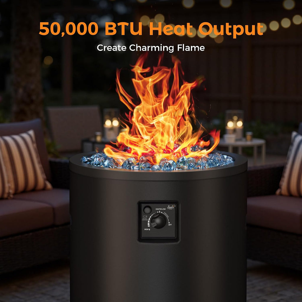50,000 BTU Propane Fire Pit Outside, 23 inch Outdoor Fire Pit Round, Black Firepits for Outside Patio, Garden, Backyard