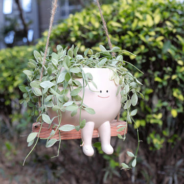 Large Swinging Smiley Face Planter Pot Hanging Flower Planters for Indoor and Outdoor Plants, Funny Succulent Pots