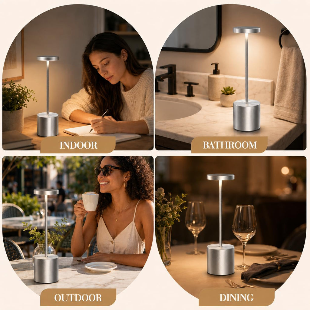 Silver Rechargeable Table Lamps 2 Pack, Cordless Battery Operated LED Desk Lamp with Touch Control, 3 Color